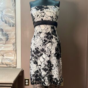 Y2K Black and White Lace Floral Ribbon Belt Strapless Cocktail Dress Size Small